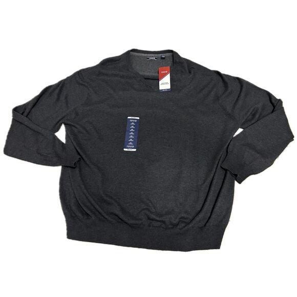 NWT Gray Cotton Blend IZOD Pullover V neck Sweater / Mens Big and Tall 2XL - Picture 1 of 4